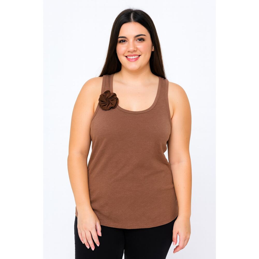 Excellent Old Navy Women’s Brown Floral Racerback Top with Accent Detail Medium